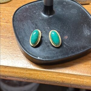 Elegant Gold and Green Stud Earrings